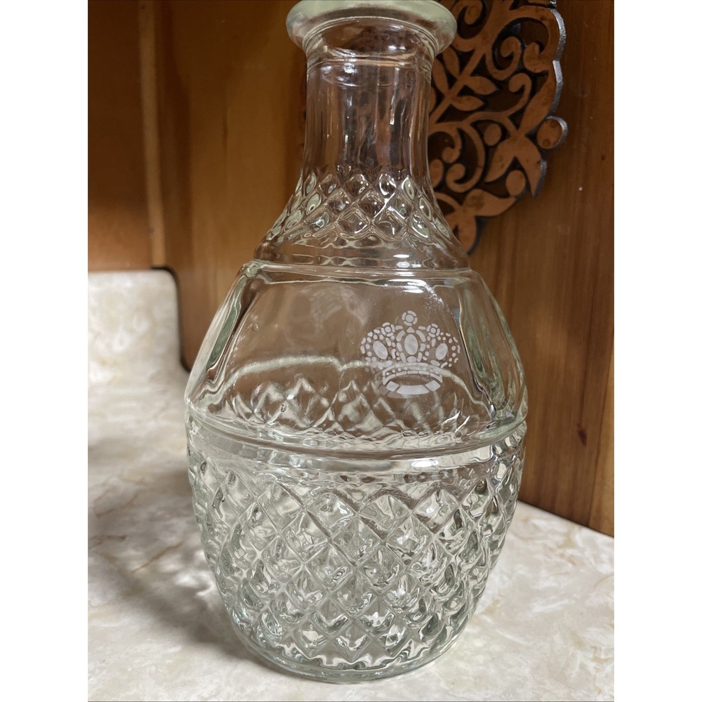 Vintage 10" Royal Crown Whiskey Cut Glass‎ Decanter Wine Decanter Grapes/Crowns